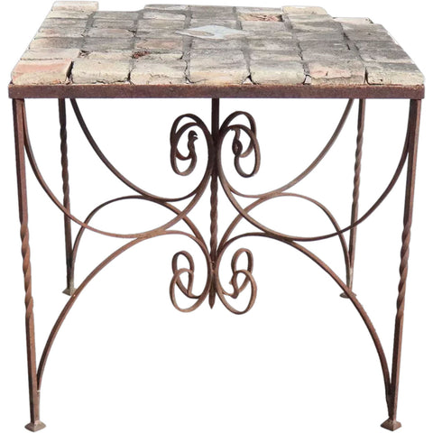 Vintage Italian Wrought Iron Terracotta Tile Top Patio Square Table