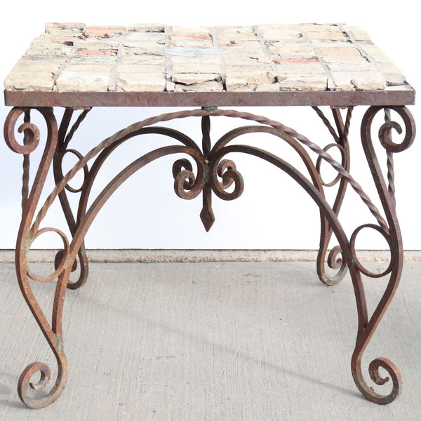 Vintage Italian Wrought Iron and Terracotta Tile Top Square Patio Table