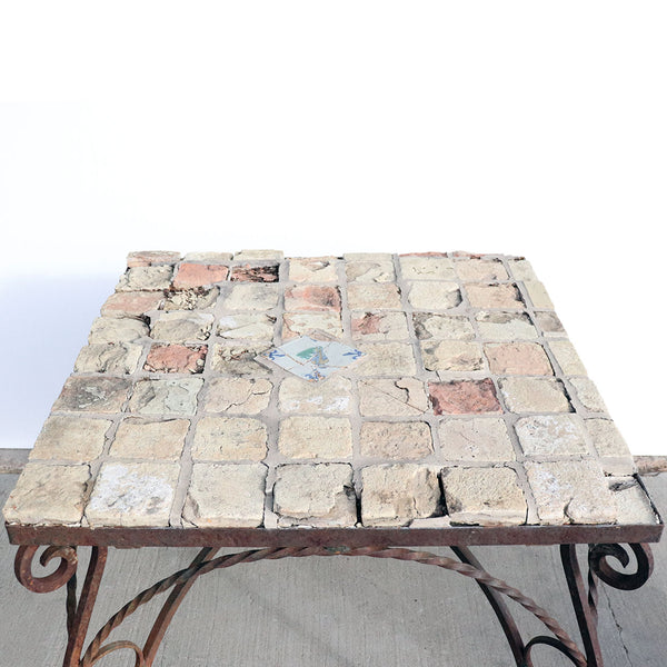 Vintage Italian Wrought Iron and Terracotta Tile Top Square Patio Table