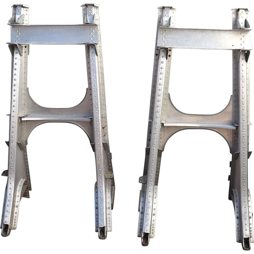 Engine Aircraft Mounts Rods Pair Vintage Riveted Cast Metal Airplane Engine Mounts