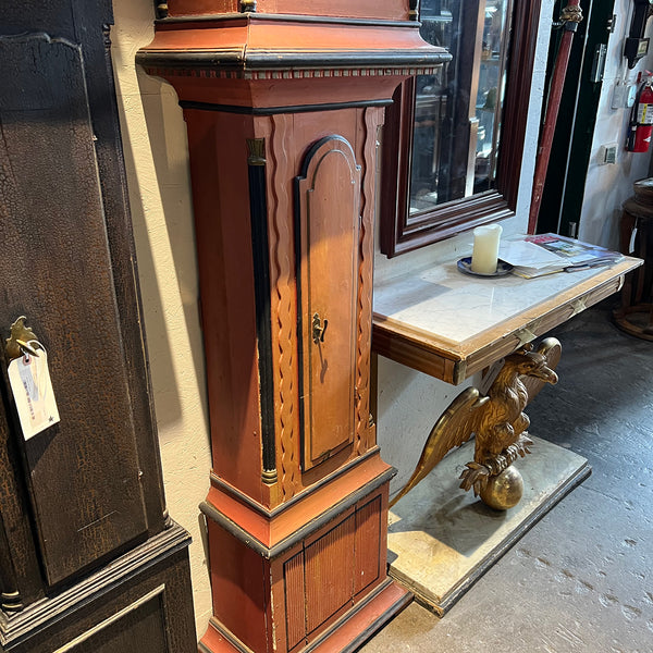 Small Scale Swedish Red Painted Pine Longcase Clock
