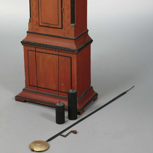 Small Scale Swedish Red Painted Pine Longcase Clock