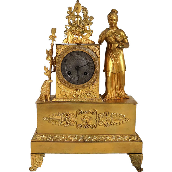 French Empire Ormolu Bronze Figural Mantel Clock