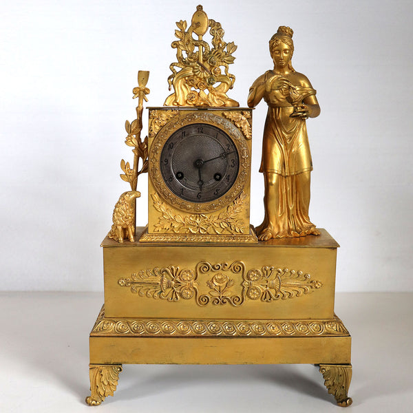 French Empire Ormolu Bronze Figural Mantel Clock