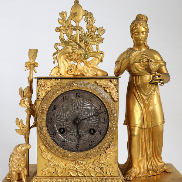 French Empire Ormolu Bronze Figural Mantel Clock