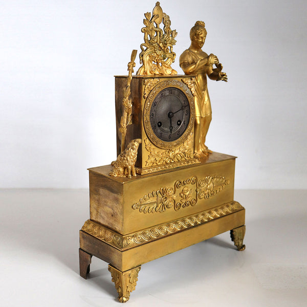 French Empire Ormolu Bronze Figural Mantel Clock