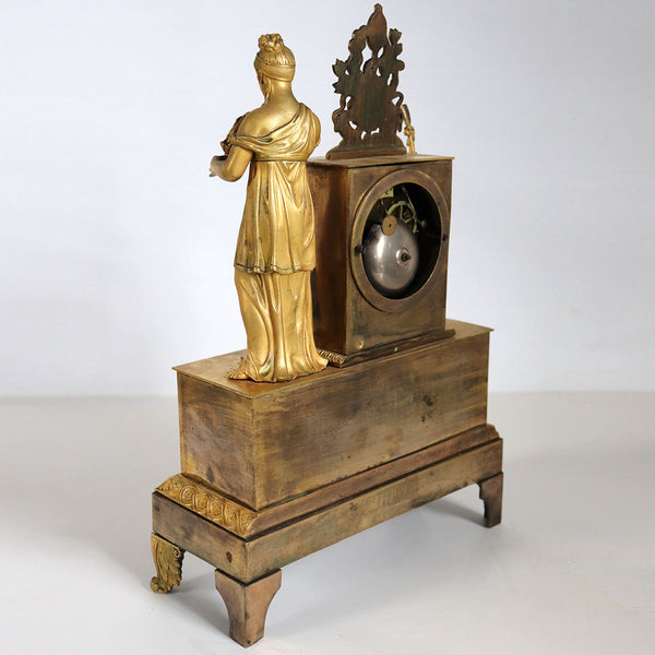 French Empire Ormolu Bronze Figural Mantel Clock