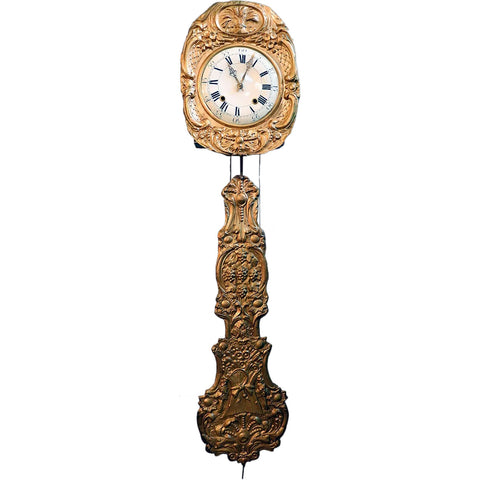 French Provincial Brass Repousse Morbier Hanging Wall Clock