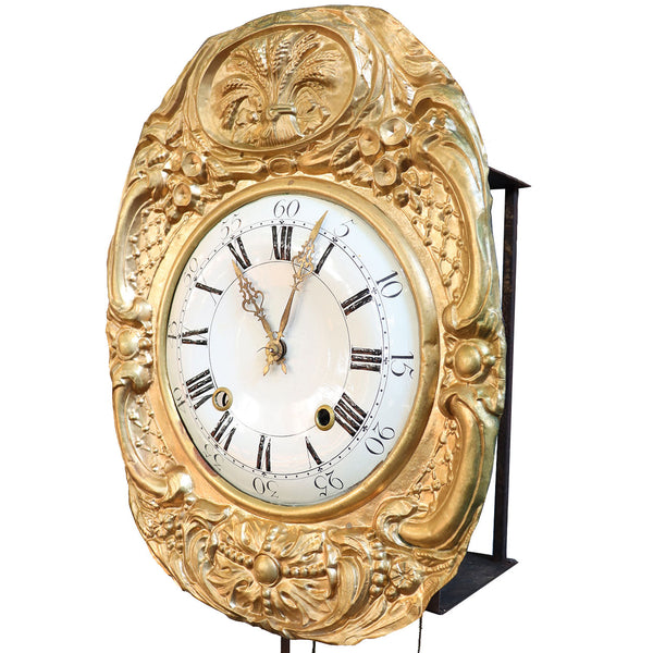 French Provincial Brass Repousse Morbier Hanging Wall Clock