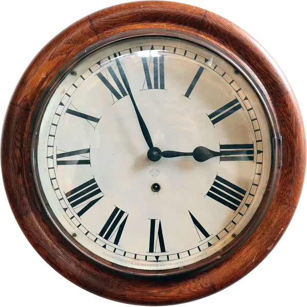 American Ansonia Oak Round School House / Railway Station Wall Clock