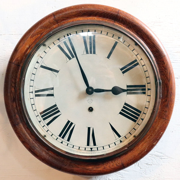 American Ansonia Oak Round School House / Railway Station Wall Clock