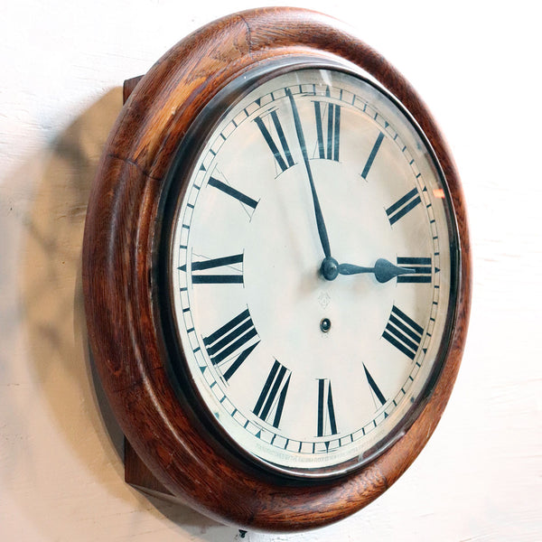 American Ansonia Oak Round School House / Railway Station Wall Clock