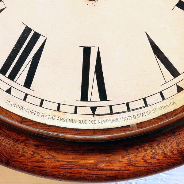 American Ansonia Oak Round School House / Railway Station Wall Clock