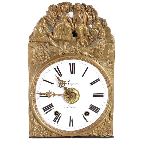 French Provincial Normandy Lisieux Brass Repousse Morbier Comtoise Wall Clock
