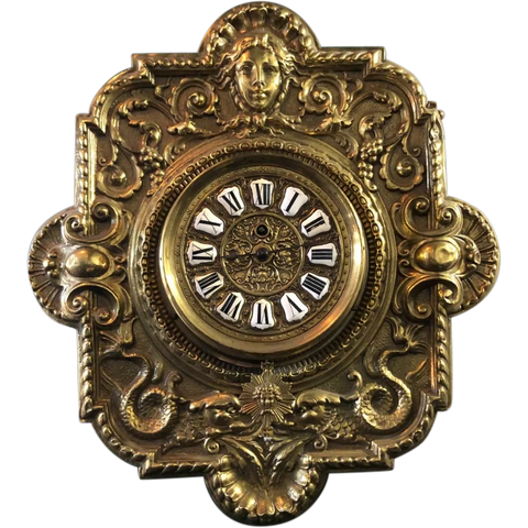 French Parisian Eugene Farcot Renaissance Revival Repousse Brass Wall Clock