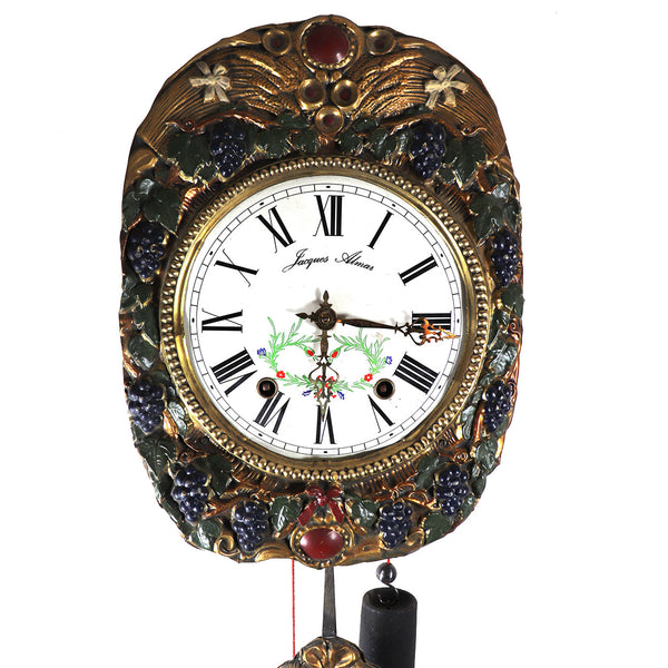 French Jacques Almar Brass, Iron and Enamel Comtoise Wall Clock