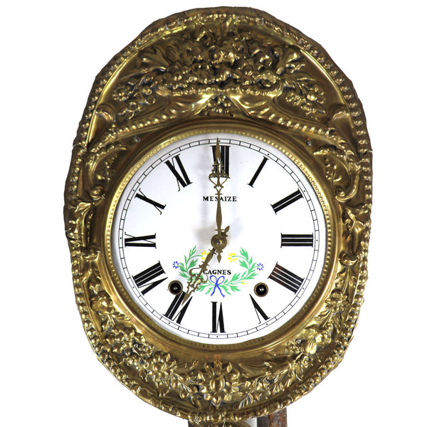 French Mesaize Cagnes Brass, Iron and Enamel Comtoise Wall Clock