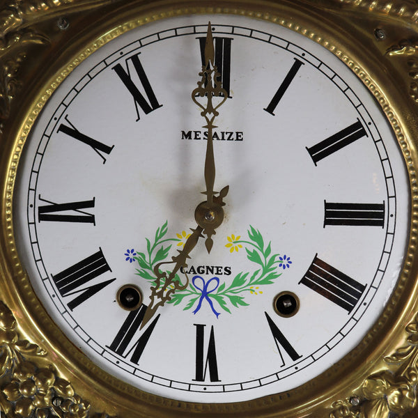 French Mesaize Cagnes Brass, Iron and Enamel Comtoise Wall Clock