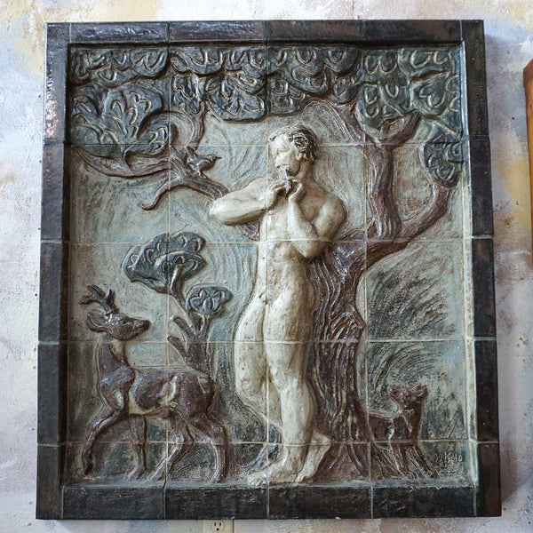 Pair KNUD KYHN for Royal Copenhagen Stoneware Tile Wall Panels, Adam and Eve