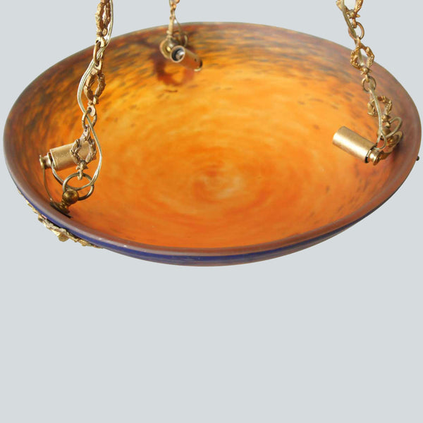 French Schneider Art Glass Bowl Hanging Pendant Light