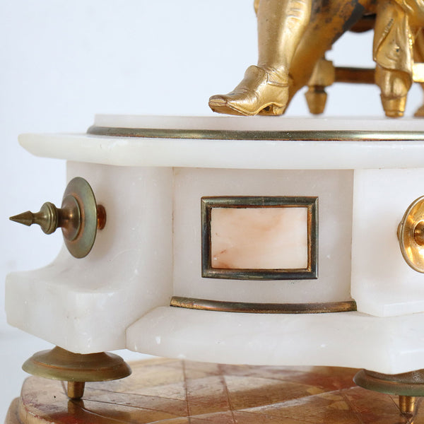 French Philippe H. Mourey Napoleon III Gilt Bronze and Alabaster Figural Mantel Clock