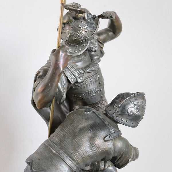 Large French Napoleon III Spelter, Gilt Metal and Black Slate Figural Mantel Clock