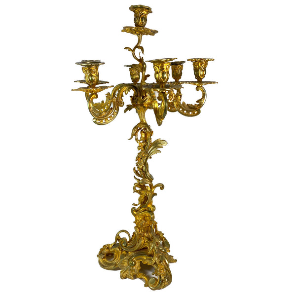 Pair Large French Louis XV Revival Gilt Bronze Seven-Light Candelabras