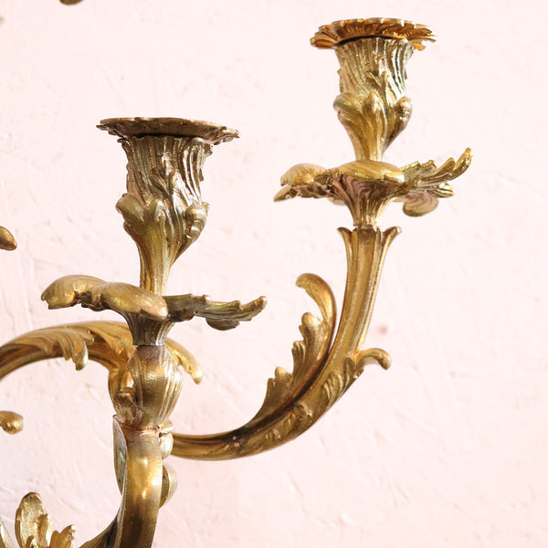 Pair of French Louis XV Revival Gilt Bronze Five-Light Candle Wall Sconces