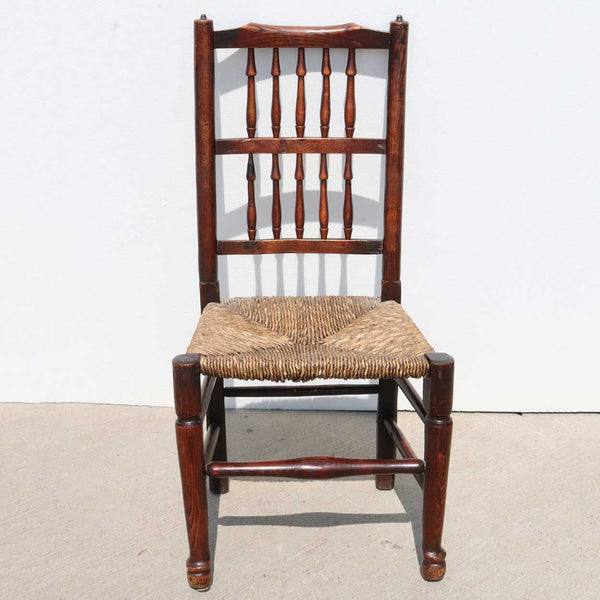 Harlequin Set of Ten English Yorkshire Oak and Elm Spindleback Rush Seat Dining Chairs