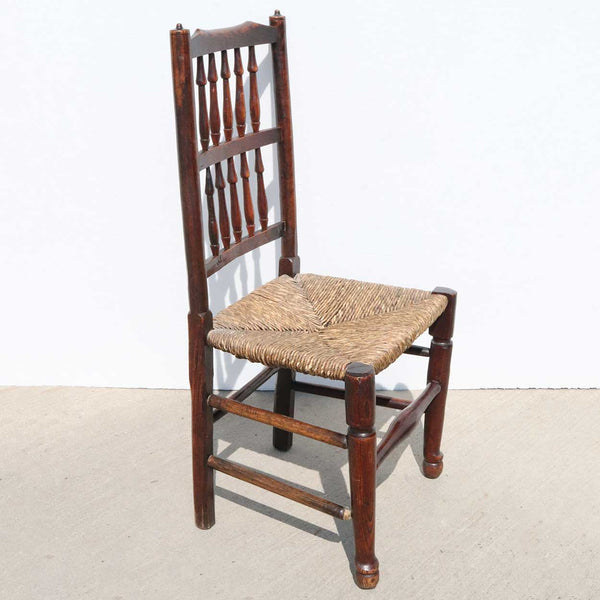 Harlequin Set of Ten English Yorkshire Oak and Elm Spindleback Rush Seat Dining Chairs