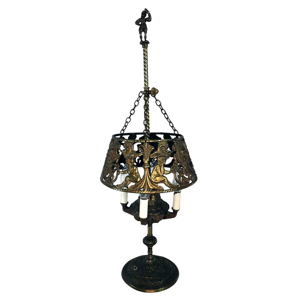 American Brass Four-light Table Lamp with Pierced Brass Shade