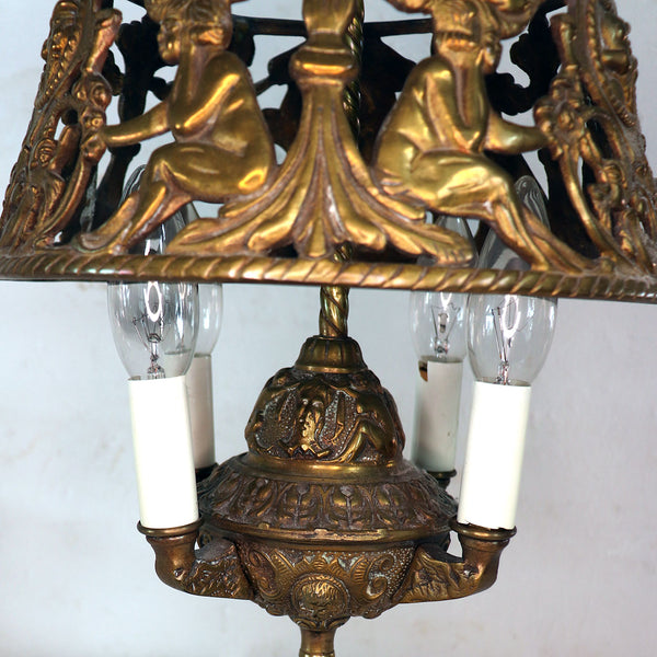 American Brass Four-light Table Lamp with Pierced Brass Shade
