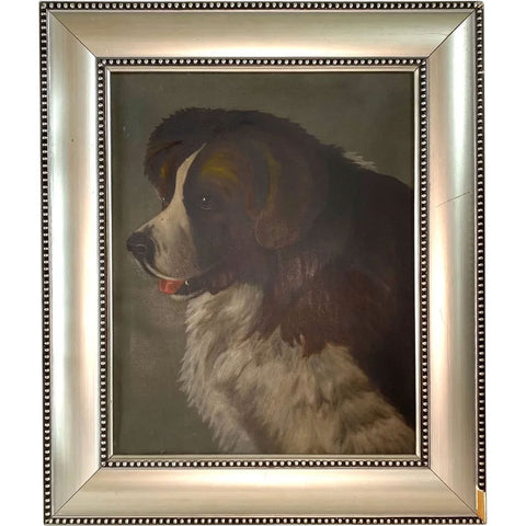 American School Oil on Canvas Painting, Portrait of a Saint Bernard Dog