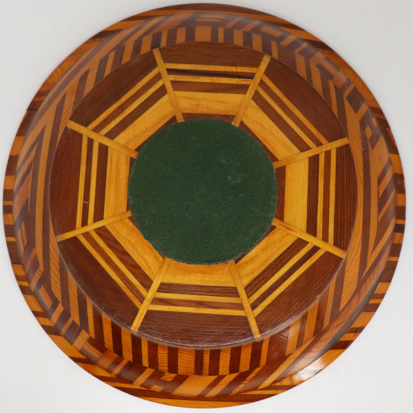 Large Pine and Redwood Inlaid Parquetry Round Low Center Bowl