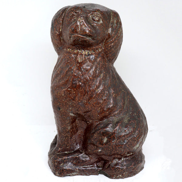 Large American Redware Stoneware Pottery Sewer Tile Spaniel Dog Figure