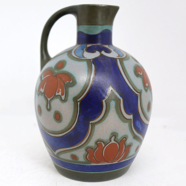 Small Dutch Gouda PZH Pottery Yssel Pattern Floral Jug