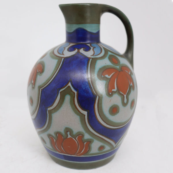 Small Dutch Gouda PZH Pottery Yssel Pattern Floral Jug