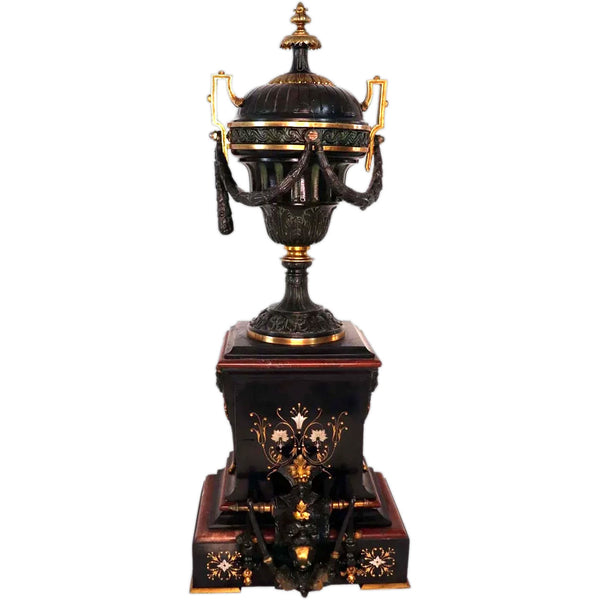 French Bronze Mounted, Slate and Rosso Antico Marble Garniture Urn