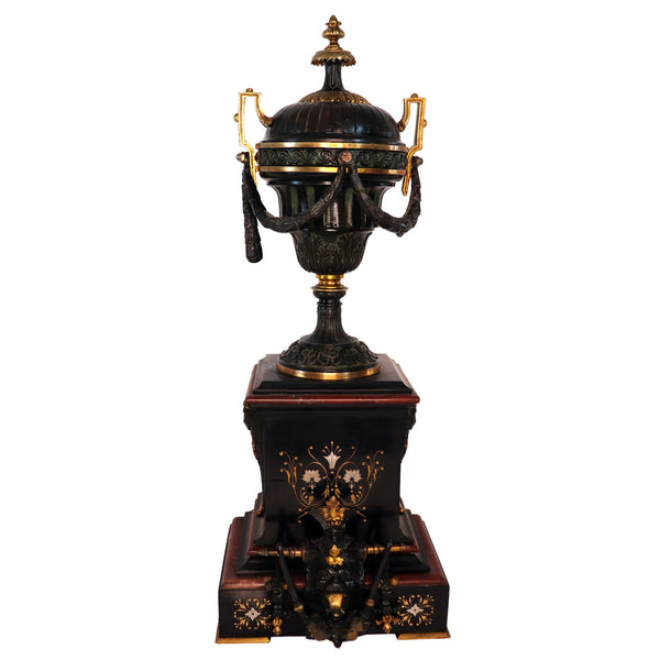 French Bronze Mounted, Slate and Rosso Antico Marble Garniture Urn