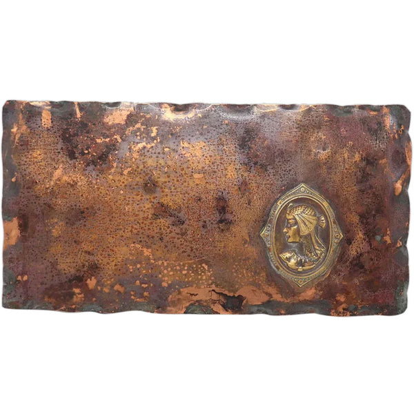 Vintage American Drumgold Hammered Copper Portrait Jewelry / Trinket Box