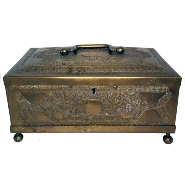 Anglo Indian Chased Brass Casket Desk Box