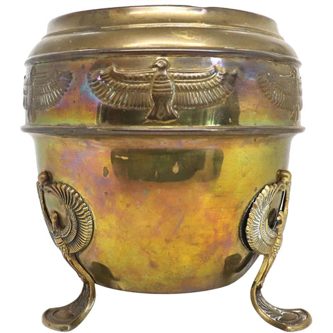 Vintage English Egyptian Revival Brass Footed Planter Urn