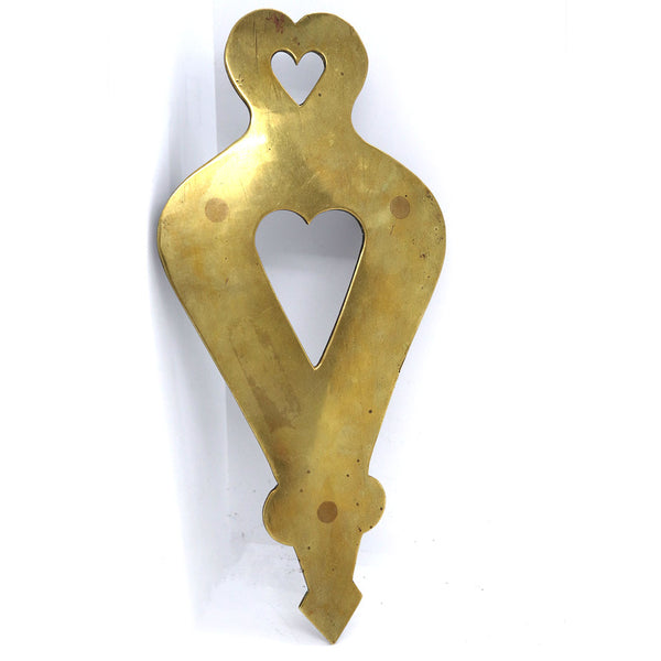 English Victorian Brass Double Heart Pattern Flat-Iron Trivet