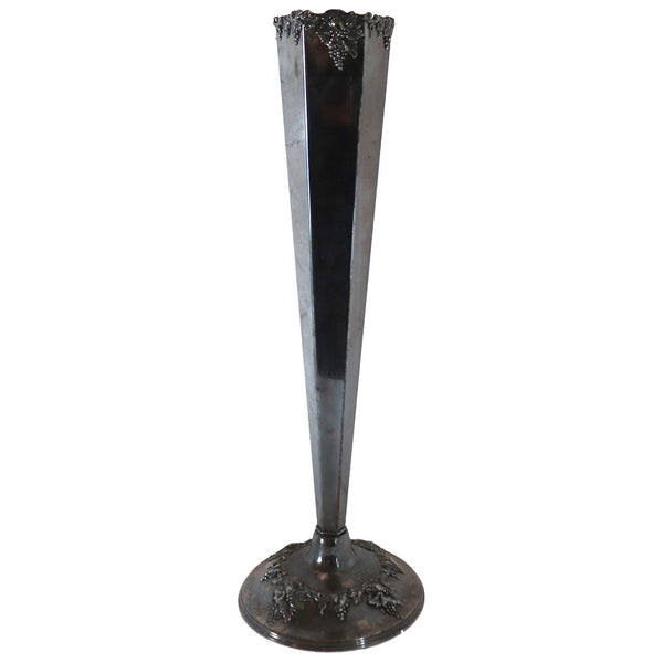 Very Tall American Silverplate Grapevine Hexagonal Trumpet Vase