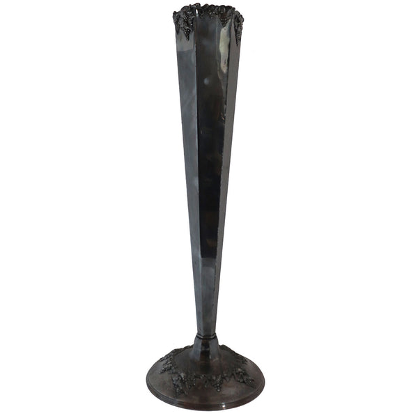 Very Tall American Silverplate Grapevine Hexagonal Trumpet Vase