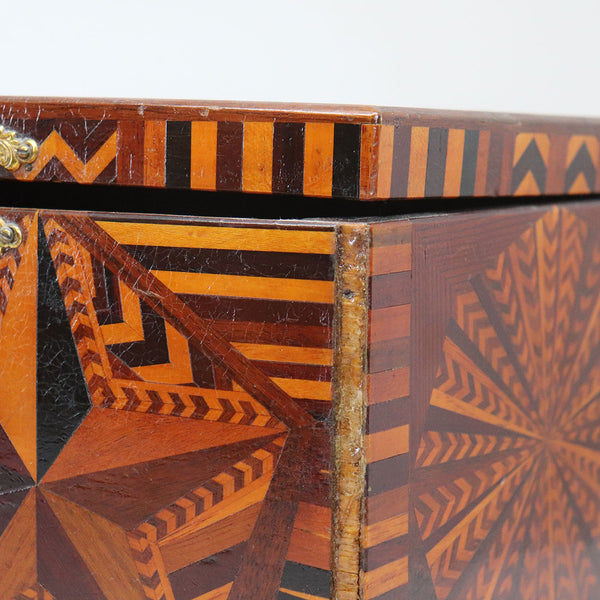 Folk Art Inlaid Parquetry Mixed Wood Star Pattern Desk / Jewelry Box