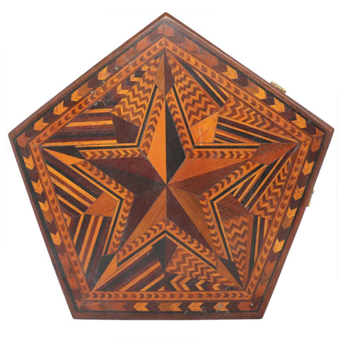 Folk Art Inlaid Parquetry Mixed Wood Star Pattern Desk / Jewelry Box