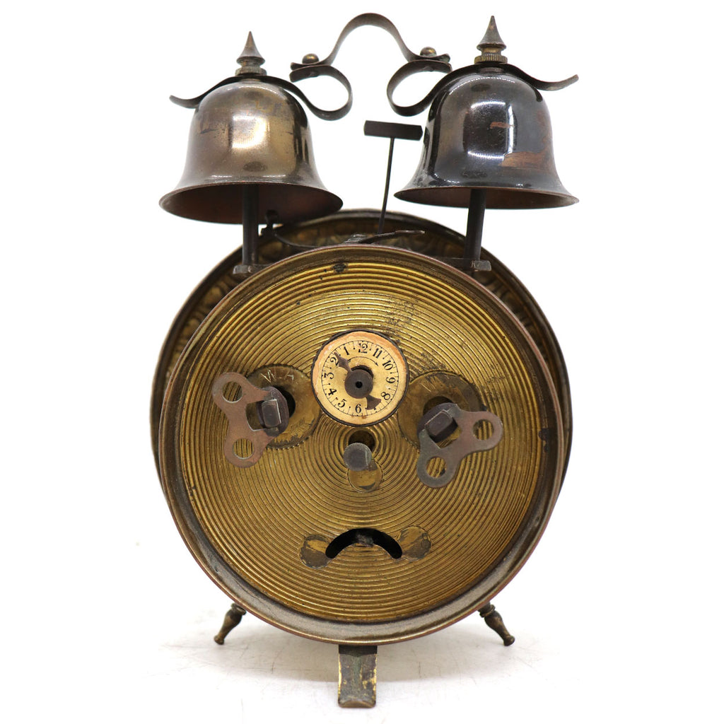 Clock Bell Rare Early German Brass and Glass Twin-Bell Alarm Desk Clock