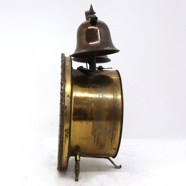 Rare Early German Brass and Glass Twin-Bell Alarm Desk Clock