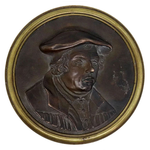 Small Cast Bronze and Brass Martin Luther Portrait Medallion Plaque